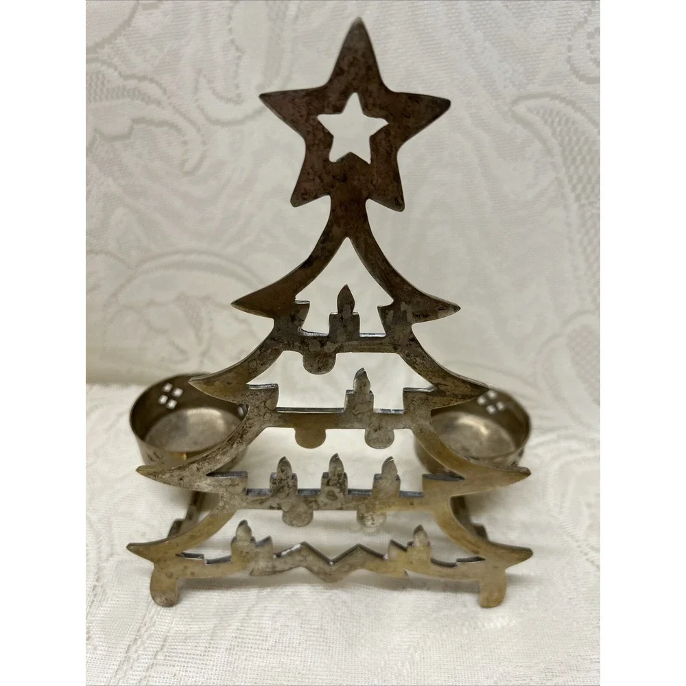Vintage Silver‎ Plated Christmas Tree 2 Candle Holder International Silver Co